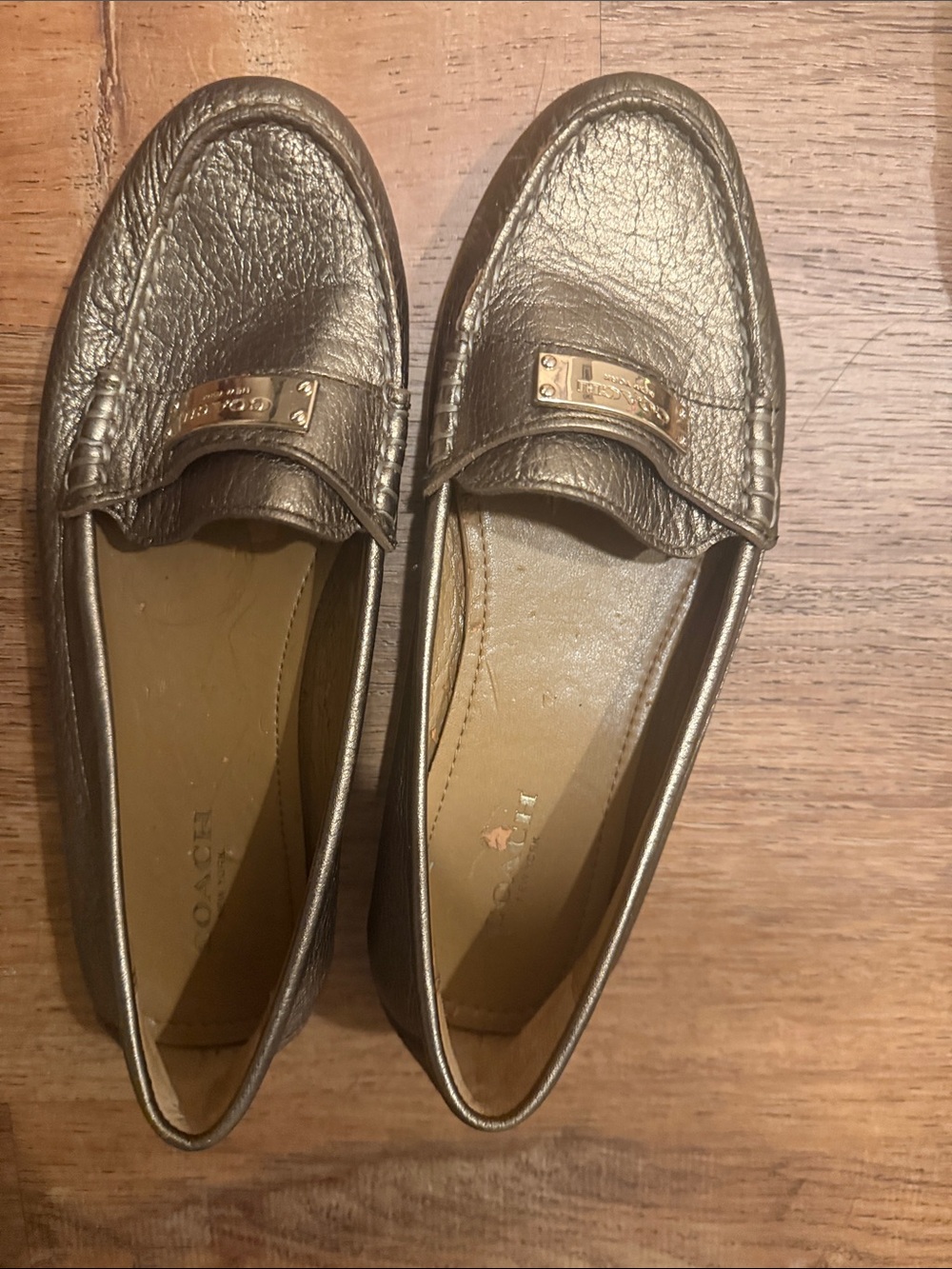 Coach Women's Metallic Bronze Slip-On Loafers